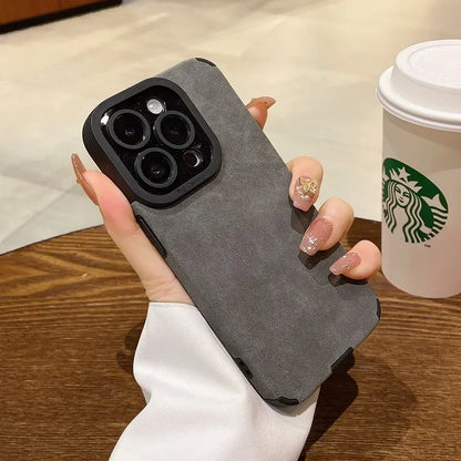 Luxury Fur Leather Case with Full Lens Protection – iPhone 11–16 Series