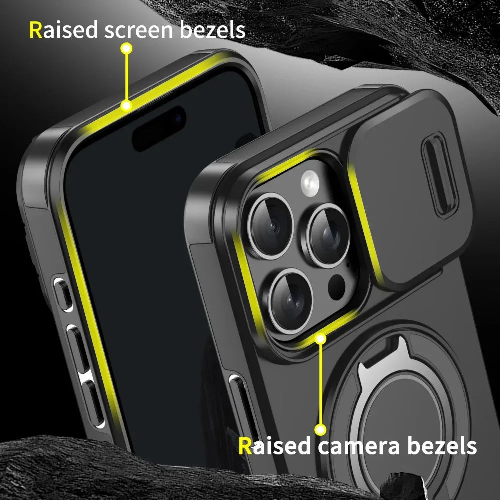 Luxury Rugged Armor Magnetic Case with Slide Camera Cover for iPhone 16–11 Pro Max