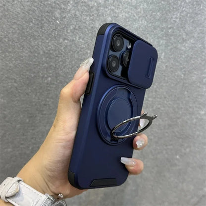 Luxury Rugged Armor Magnetic Case with Slide Camera Cover for iPhone 16–11 Pro Max
