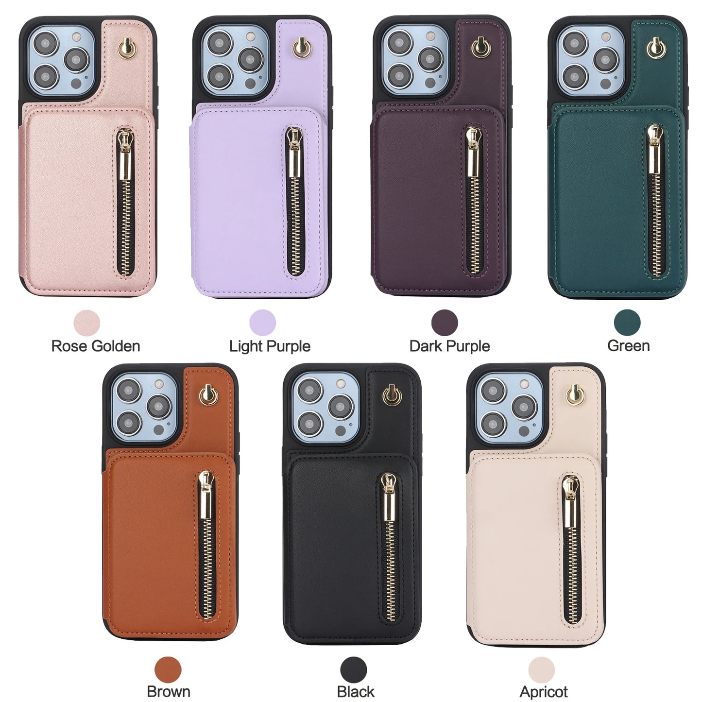 Zipper Crossbody Wallet Case for iPhone – Card Holder, Lanyard Strap, and Secure Zipper Pocket