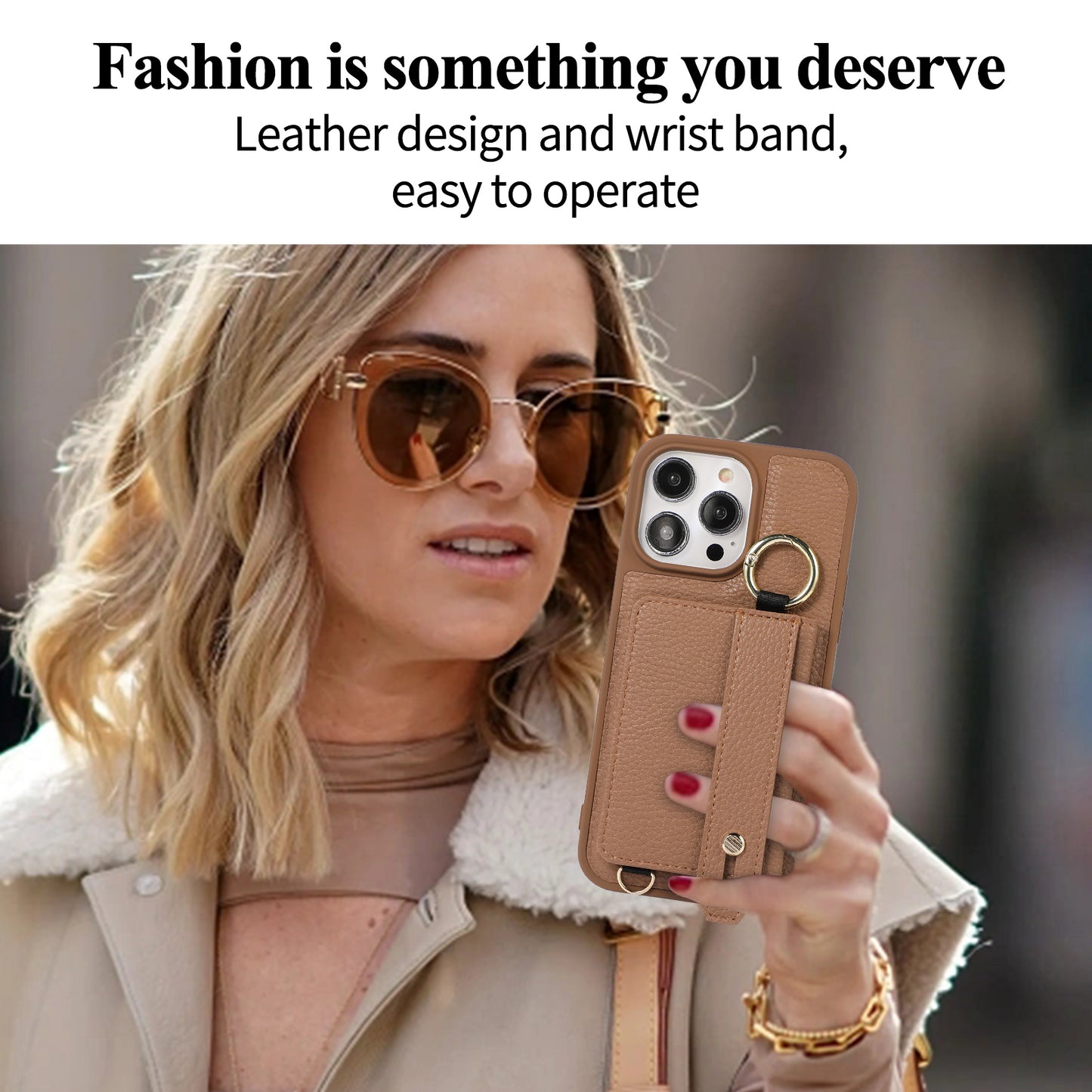 Wristband Wallet Crossbody Leather iPhone Case – Ring Holder & Card Slot Cover for iPhone 11 to 16 Pro Max