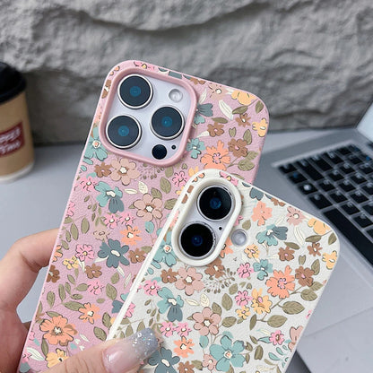 Floral Leather Texture iPhone Case – Shockproof Soft Candy Cover