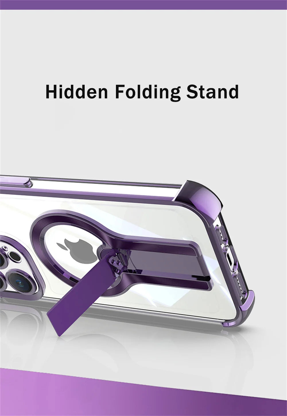Luxury Transparent Magnetic Armor iPhone Case with Hidden Folding Stand – Shockproof Back Cover for iPhone 11 to 16 Pro Max