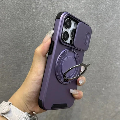 Luxury Rugged Armor Magnetic Case with Slide Camera Cover for iPhone 16–11 Pro Max