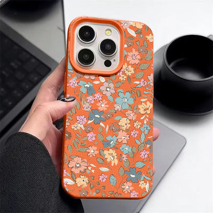 Floral Leather Texture iPhone Case – Shockproof Soft Candy Cover