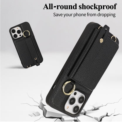 Wristband Wallet Crossbody Leather iPhone Case – Ring Holder & Card Slot Cover for iPhone 11 to 16 Pro Max