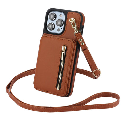 Zipper Crossbody Wallet Case for iPhone – Card Holder, Lanyard Strap, and Secure Zipper Pocket