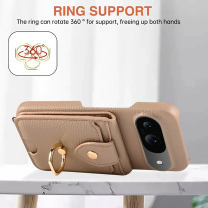 Crossbody Ring Stand Mirror Wallet Phone Case for Google Pixel 9/8/7/6 – Card Holder & Leather Protective Cover