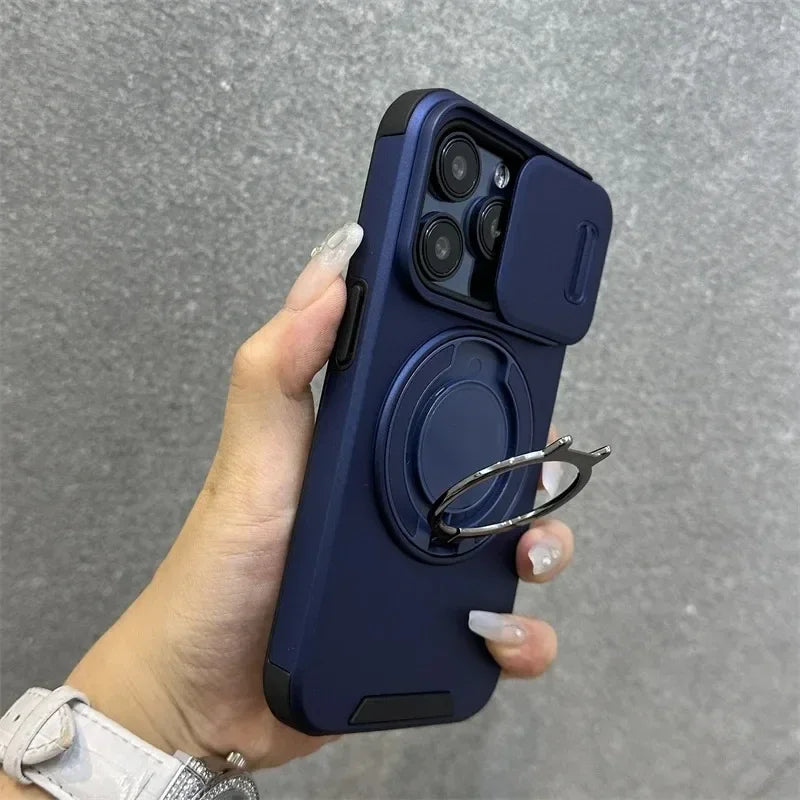 Luxury Rugged Armor Magnetic Case with Slide Camera Cover for iPhone 16–11 Pro Max