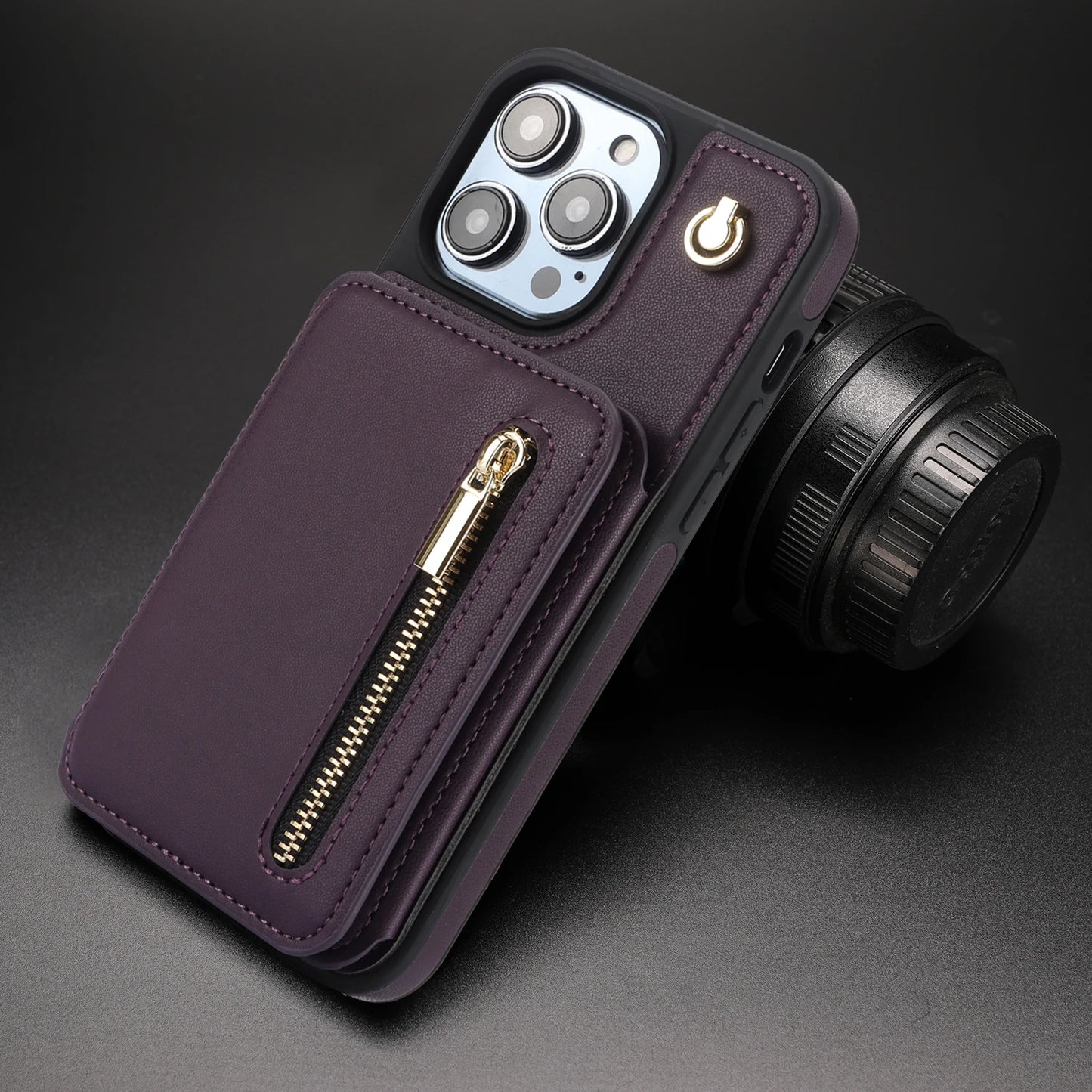 Zipper Crossbody Wallet Case for iPhone – Card Holder, Lanyard Strap, and Secure Zipper Pocket