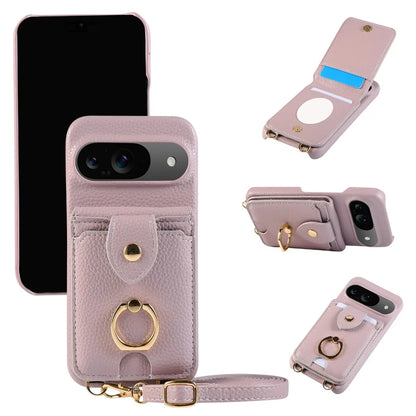Crossbody Ring Stand Mirror Wallet Phone Case for Google Pixel 9/8/7/6 – Card Holder & Leather Protective Cover