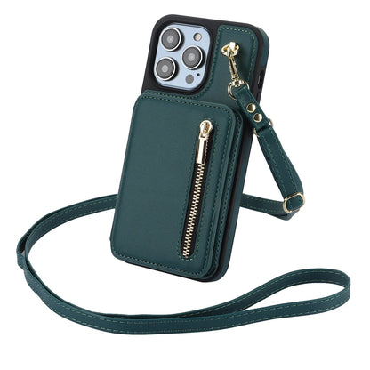 Zipper Crossbody Wallet Case for iPhone – Card Holder, Lanyard Strap, and Secure Zipper Pocket