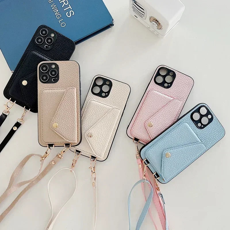 Crossbody Wallet Phone Case for iPhone – Card Holder + Lanyard Strap