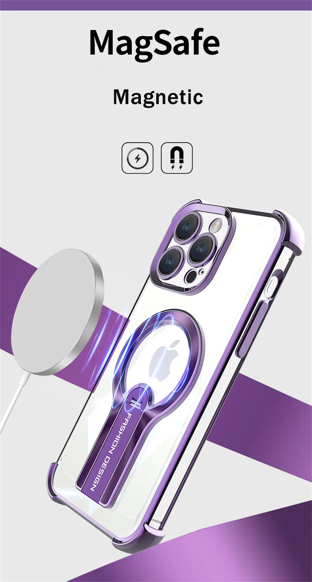 Luxury Transparent Magnetic Armor iPhone Case with Hidden Folding Stand – Shockproof Back Cover for iPhone 11 to 16 Pro Max