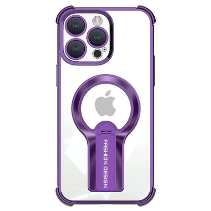 Luxury Transparent Magnetic Armor iPhone Case with Hidden Folding Stand – Shockproof Back Cover for iPhone 11 to 16 Pro Max