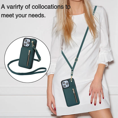 Zipper Crossbody Wallet Case for iPhone – Card Holder, Lanyard Strap, and Secure Zipper Pocket