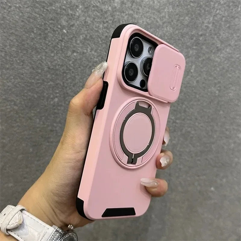 Luxury Rugged Armor Magnetic Case with Slide Camera Cover for iPhone 16–11 Pro Max