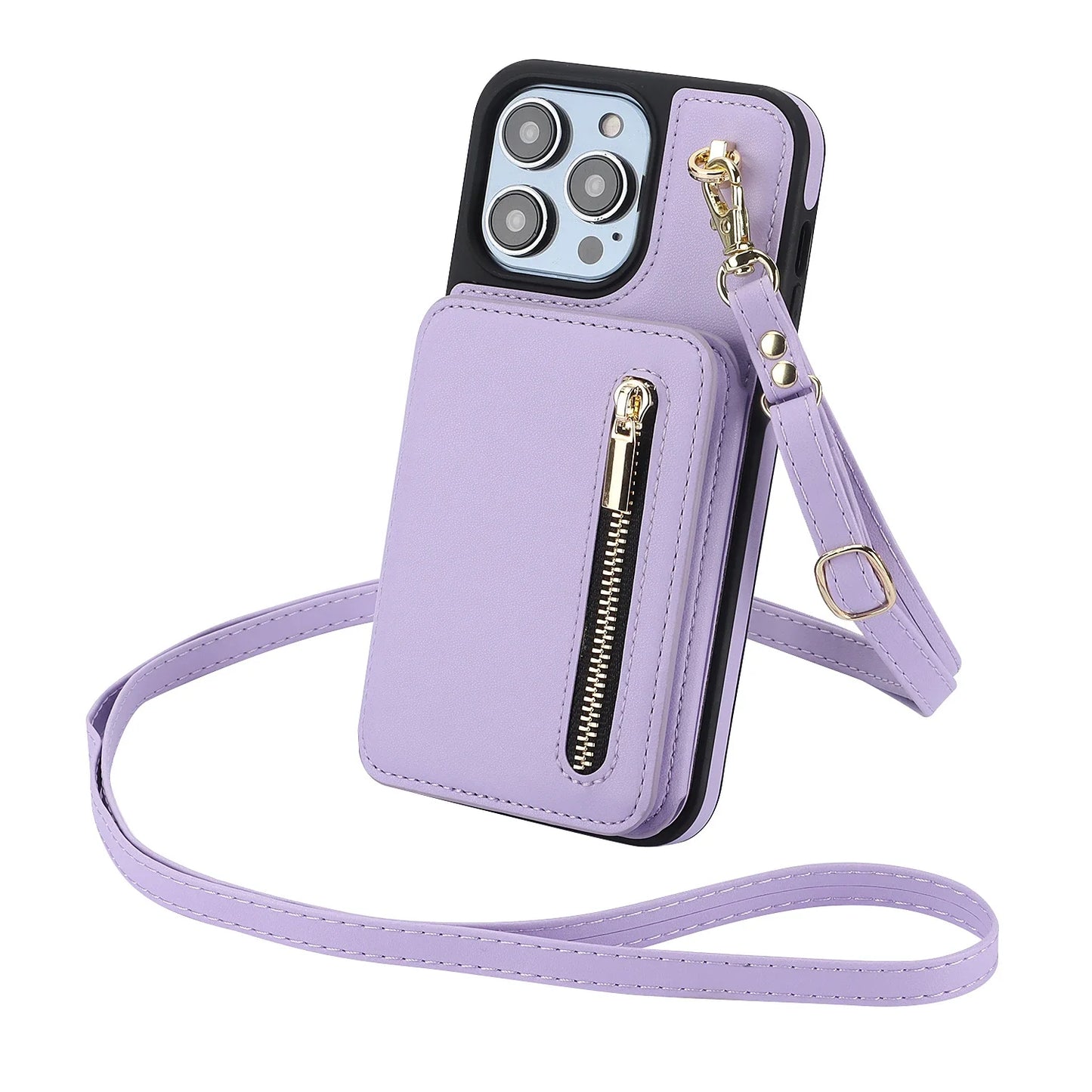 Zipper Crossbody Wallet Case for iPhone – Card Holder, Lanyard Strap, and Secure Zipper Pocket