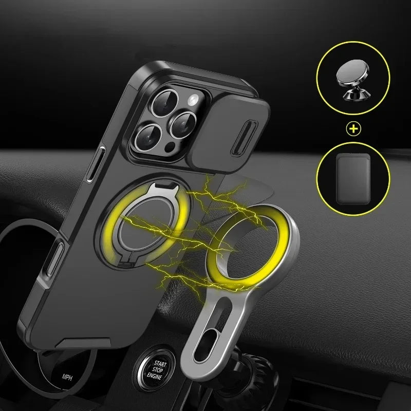 Luxury Rugged Armor Magnetic Case with Slide Camera Cover for iPhone 16–11 Pro Max