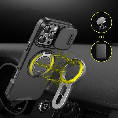 Luxury Rugged Armor Magnetic Case with Slide Camera Cover for iPhone 16–11 Pro Max