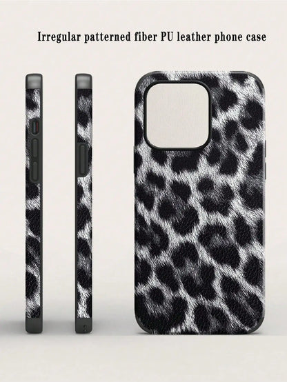 Leopard Print PU Leather iPhone Case – Anti-Fall Shockproof Belt Grip Cover for iPhone 11 to 16 Series