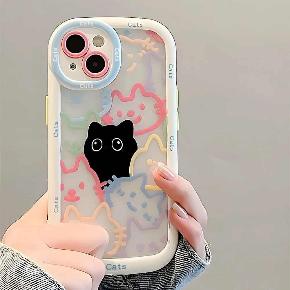 Cute Cat Animal Silicone Phone Case – Soft Cover for iPhone 7 to 16 Pro Max (SE, XR, XS, 13/14/15/16)