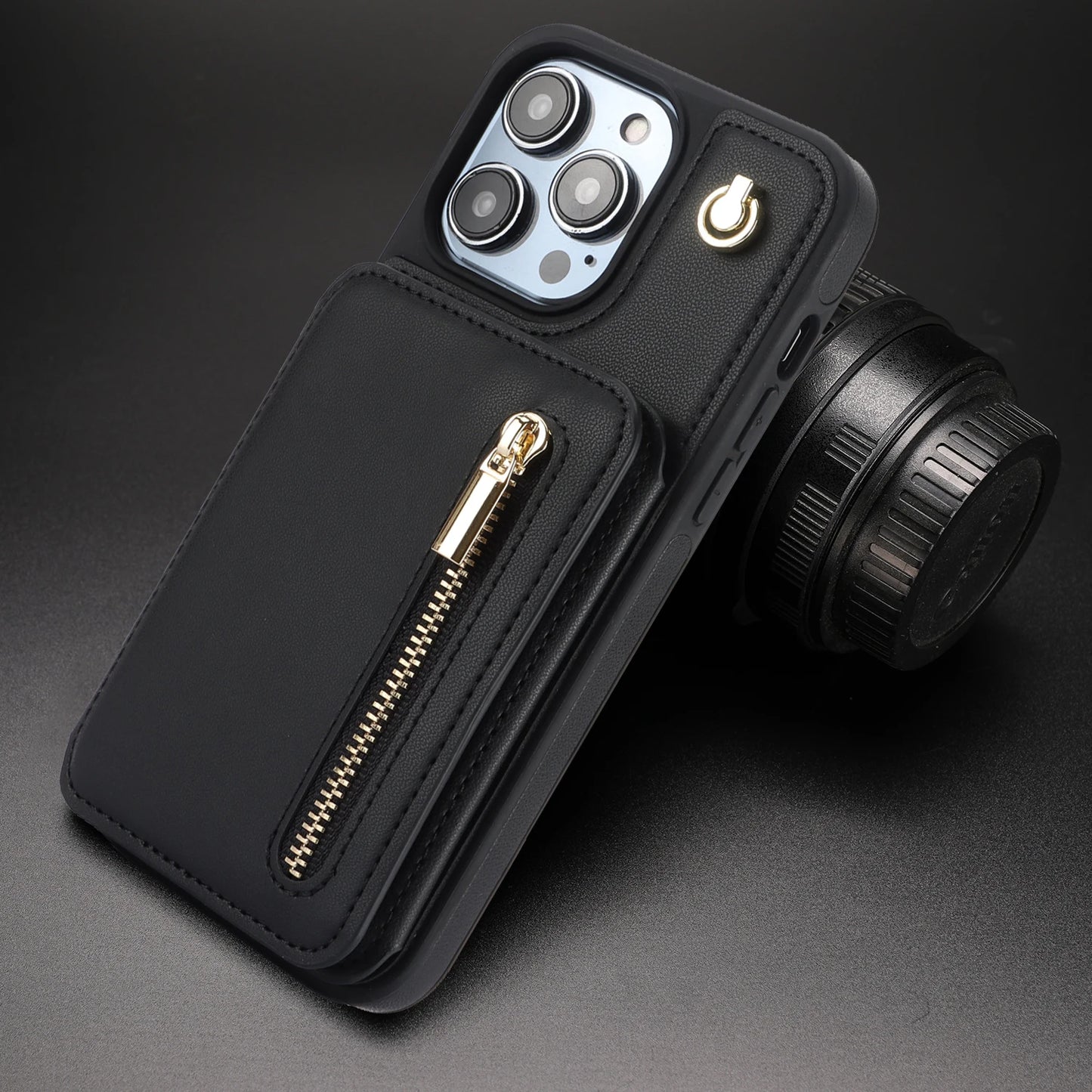 Zipper Crossbody Wallet Case for iPhone – Card Holder, Lanyard Strap, and Secure Zipper Pocket