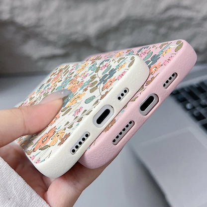 Floral Leather Texture iPhone Case – Shockproof Soft Candy Cover