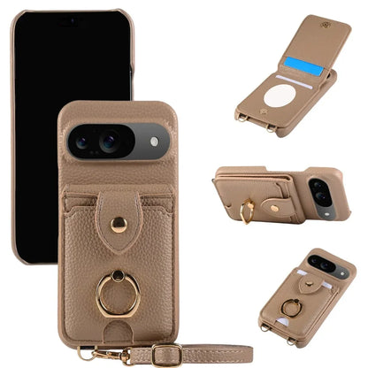 Crossbody Ring Stand Mirror Wallet Phone Case for Google Pixel 9/8/7/6 – Card Holder & Leather Protective Cover