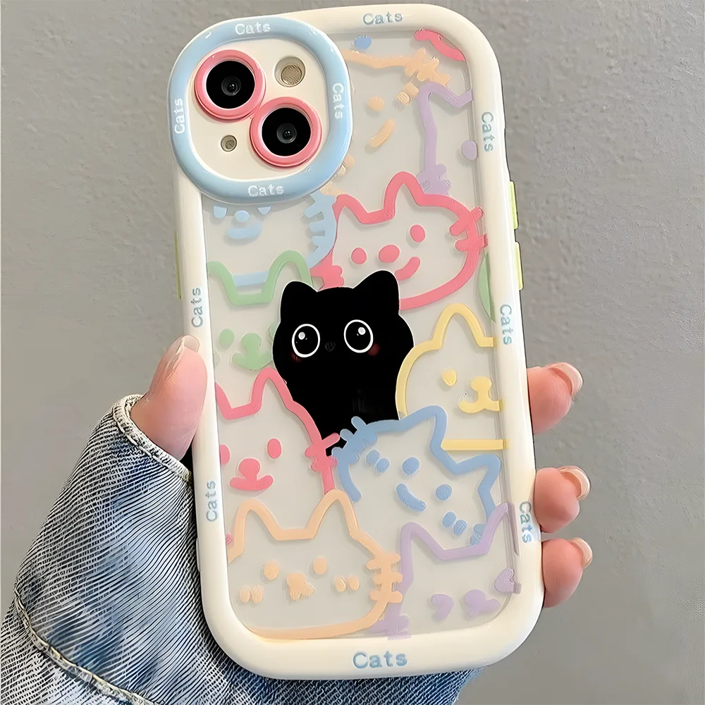 Cute Cat Animal Silicone Phone Case – Soft Cover for iPhone 7 to 16 Pro Max (SE, XR, XS, 13/14/15/16)