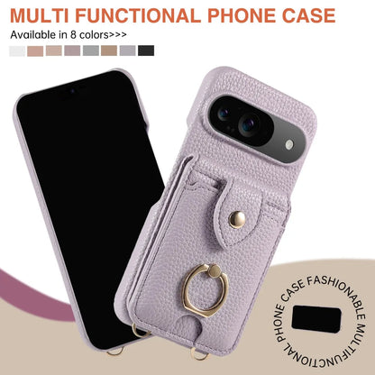 Crossbody Ring Stand Mirror Wallet Phone Case for Google Pixel 9/8/7/6 – Card Holder & Leather Protective Cover