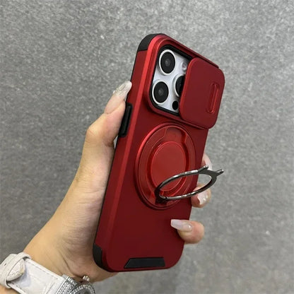 Luxury Rugged Armor Magnetic Case with Slide Camera Cover for iPhone 16–11 Pro Max