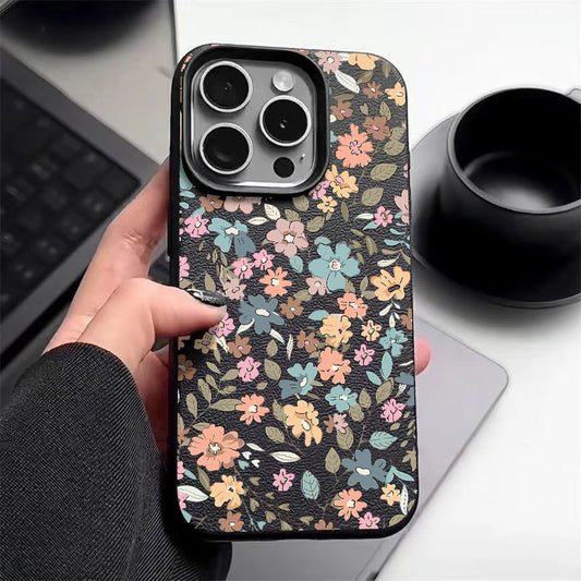 Floral Leather Texture iPhone Case – Shockproof Soft Candy Cover