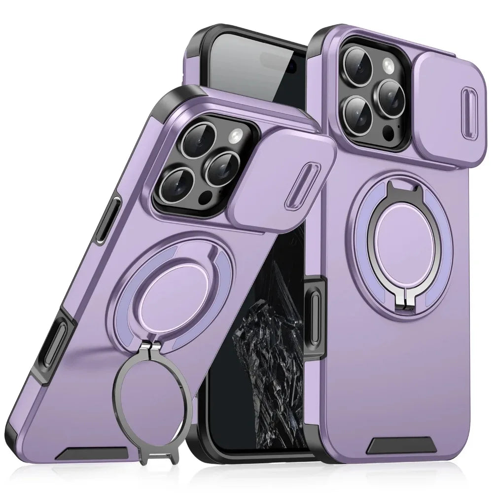 Luxury Rugged Armor Magnetic Case with Slide Camera Cover for iPhone 16–11 Pro Max