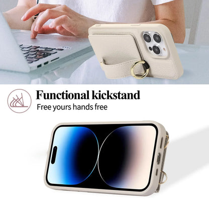 Wristband Wallet Crossbody Leather iPhone Case – Ring Holder & Card Slot Cover for iPhone 11 to 16 Pro Max