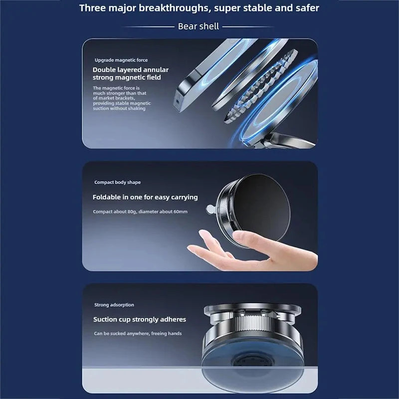 Xiaomi 360° Magnetic Car Phone Holder – Dual Suction Mount for iPhone & Android