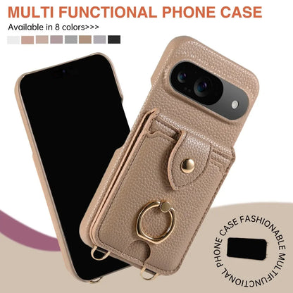 Crossbody Ring Stand Mirror Wallet Phone Case for Google Pixel 9/8/7/6 – Card Holder & Leather Protective Cover