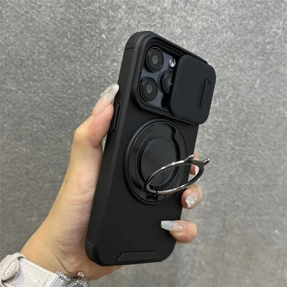 Luxury Rugged Armor Magnetic Case with Slide Camera Cover for iPhone 16–11 Pro Max