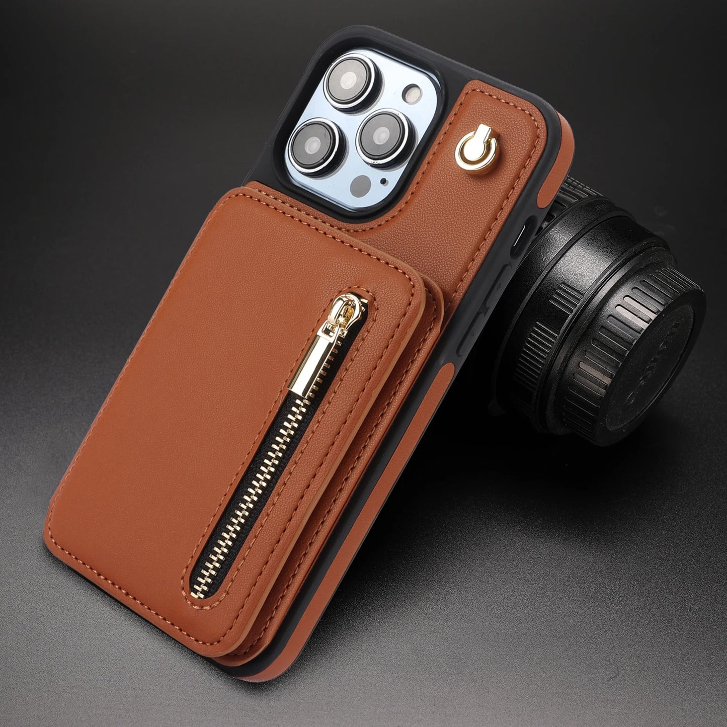 Zipper Crossbody Wallet Case for iPhone – Card Holder, Lanyard Strap, and Secure Zipper Pocket