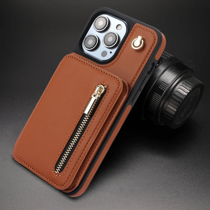 Zipper Crossbody Wallet Case for iPhone – Card Holder, Lanyard Strap, and Secure Zipper Pocket