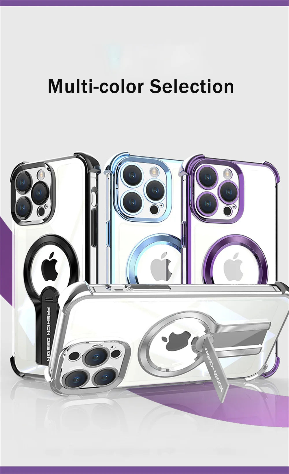 Luxury Transparent Magnetic Armor iPhone Case with Hidden Folding Stand – Shockproof Back Cover for iPhone 11 to 16 Pro Max