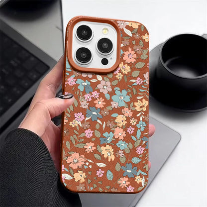 Floral Leather Texture iPhone Case – Shockproof Soft Candy Cover