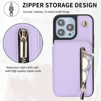 Zipper Crossbody Wallet Case for iPhone – Card Holder, Lanyard Strap, and Secure Zipper Pocket