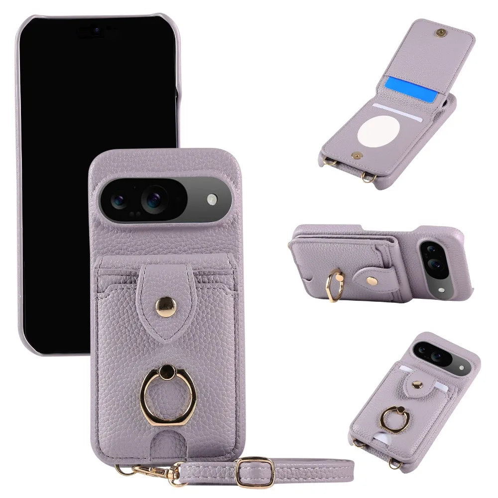 Crossbody Ring Stand Mirror Wallet Phone Case for Google Pixel 9/8/7/6 – Card Holder & Leather Protective Cover